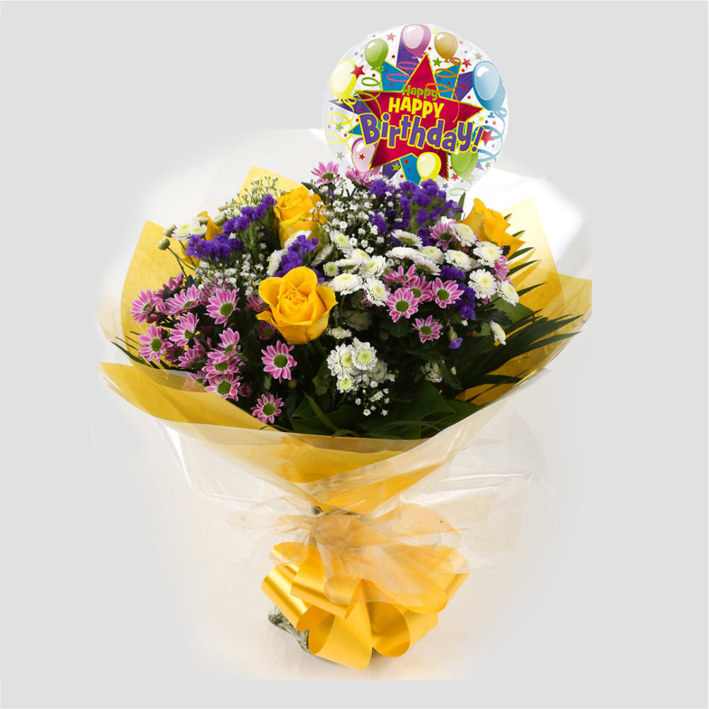 Birthday Balloon & Charm Bouquet Flowers