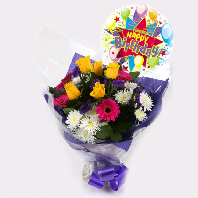 Happy Birthday Balloon & Starburst Flowers