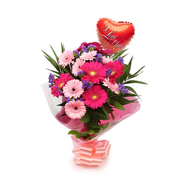 I Love You Balloon & Gerbera Blush Flowers