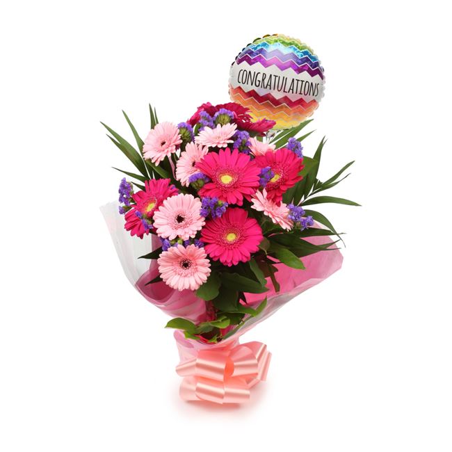 Congratulations Balloon & Gerbera Blush