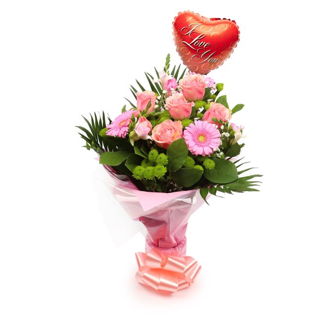 Love You Balloon & Cherished Bouquet