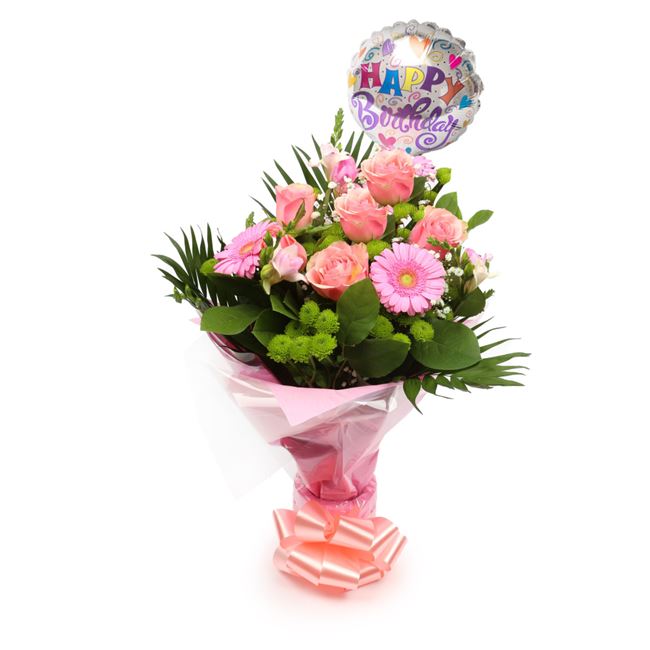 Birthday Balloon & Cherished Bouquet Flowers