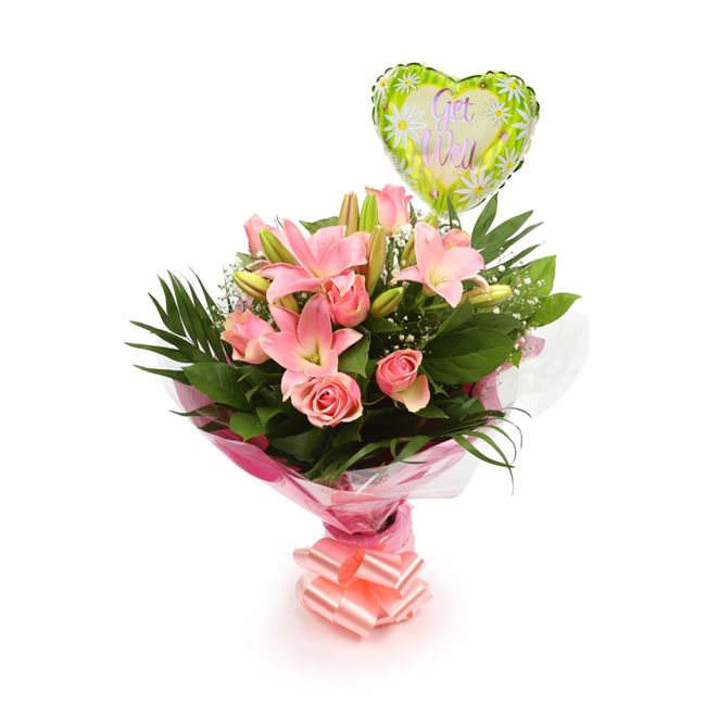 Get Well Balloon & Jewel Bouquet Flowers