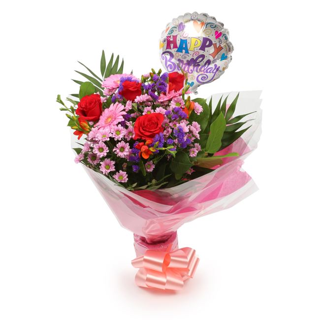 Birthday Balloon & Blush Flowers