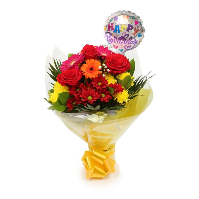 Birthday Balloon & Beauty Blooms Bouquet Flowers