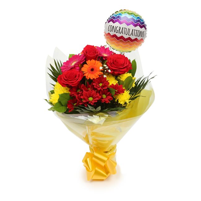 Congratulations Balloon & Beauty Blooms Flowers