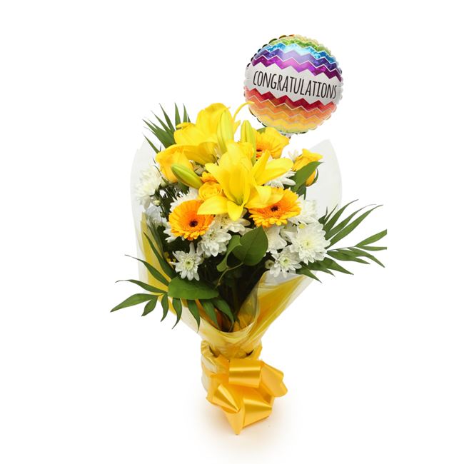 Congratulations Balloon & Lovely Lemon Flowers