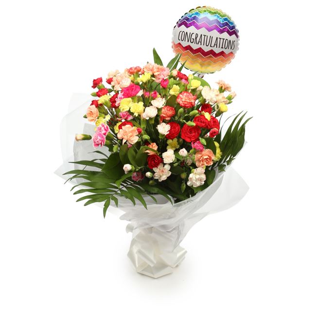 Congratulations Balloon & Coloured Star Flowers