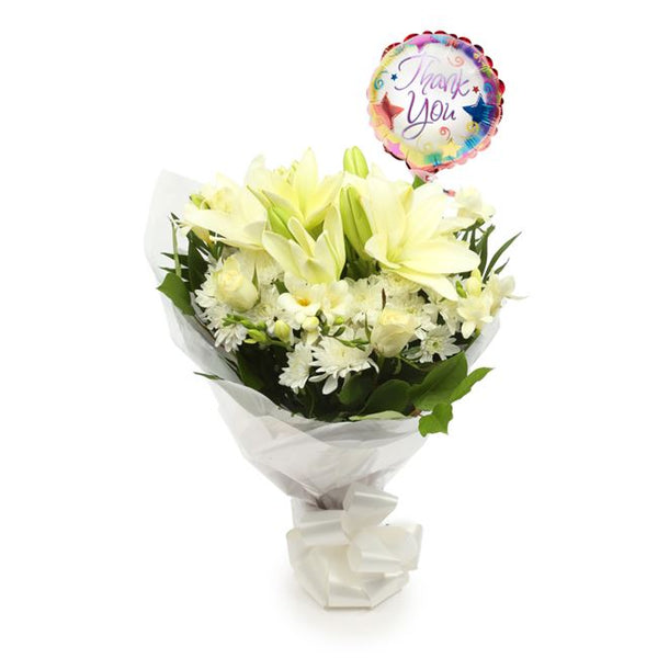 Thank You Balloon & White Elegance Bouquet