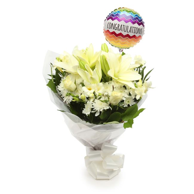 Congratulations Balloon & Elegance Flowers
