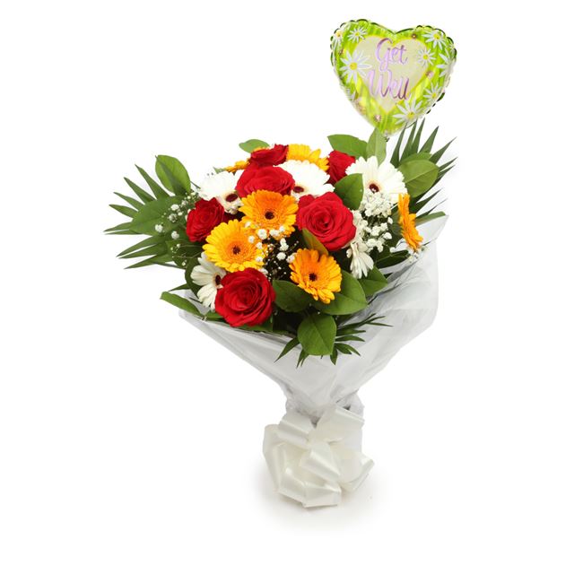 Get Well Balloon & Celebration Flowers