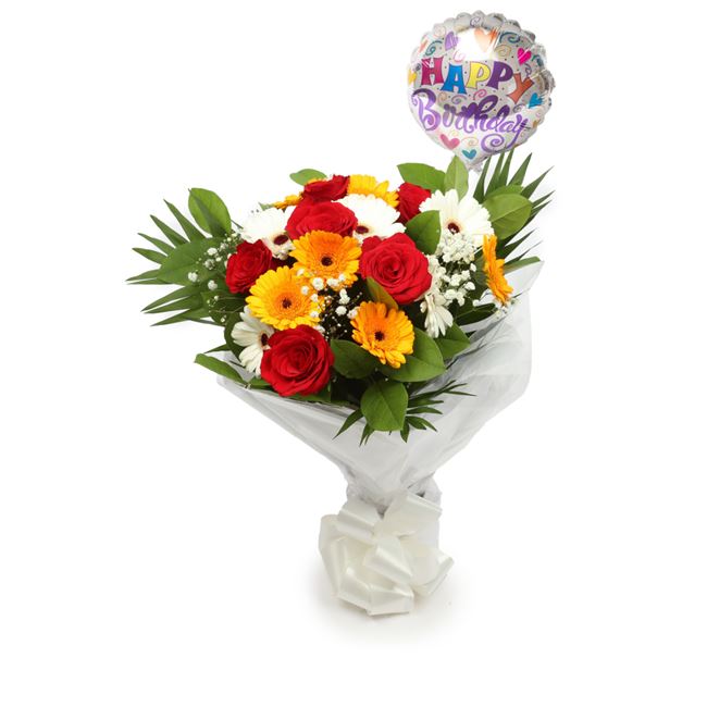 Birthday Balloon & Celebration Bouquet Flowers
