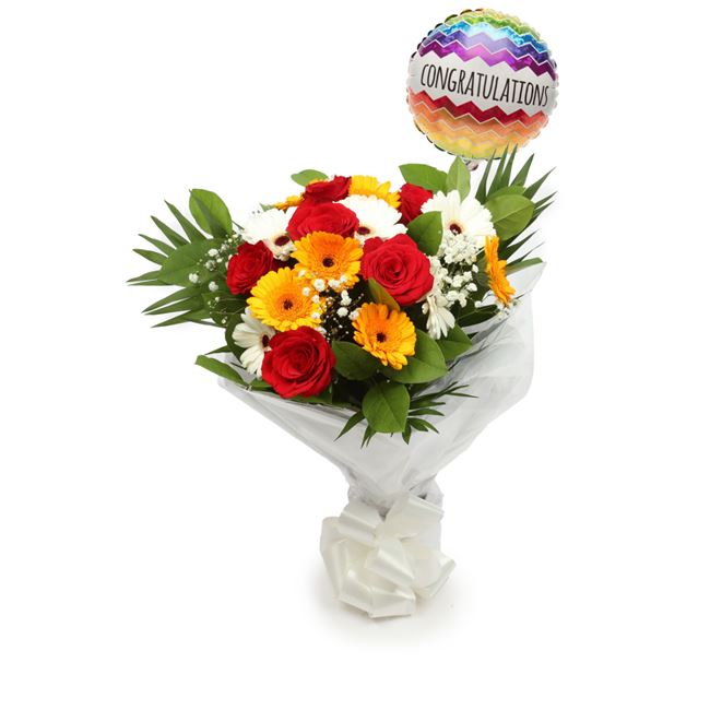 Congratulations Balloon & Celebration Flowers