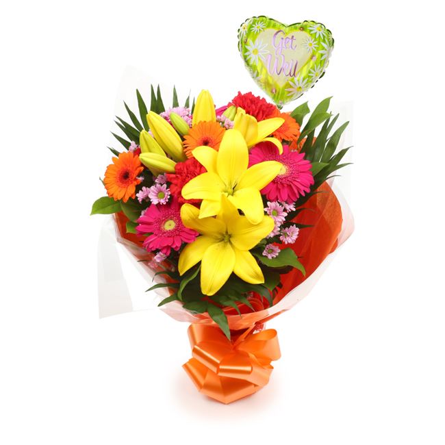 Get Well Balloon & Summer Sun Flowers