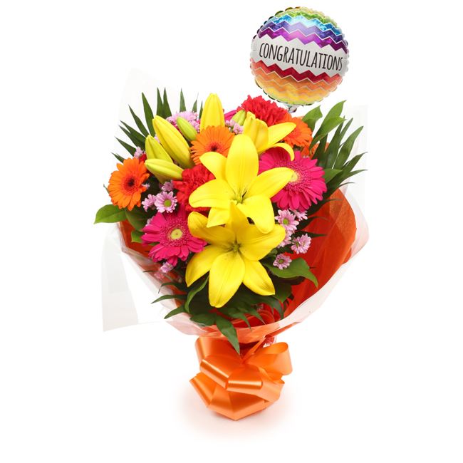 Congratulations Balloon & Summer Sun Flowers