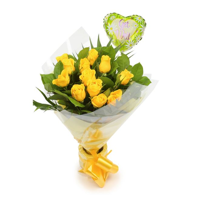 Get Well Balloon & 12 Roses