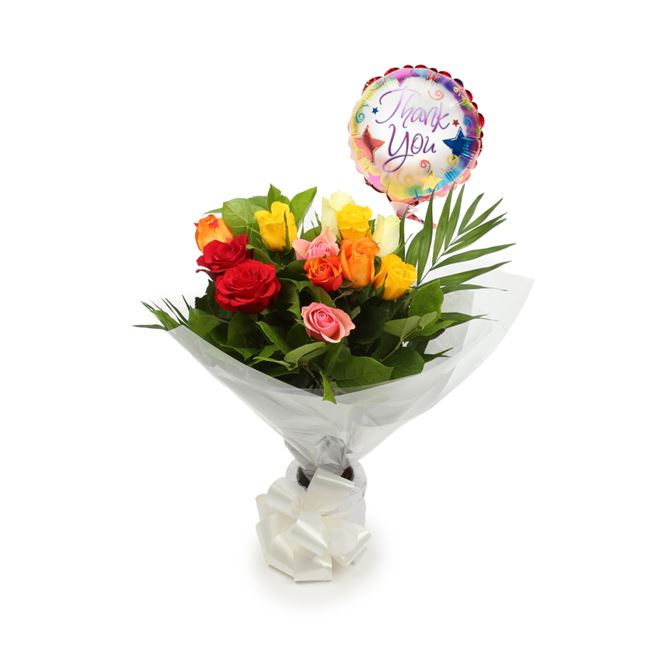 Thank You Balloon & 12 Roses