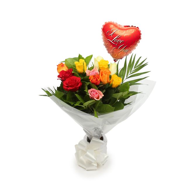 Love You Balloon & 12 Roses