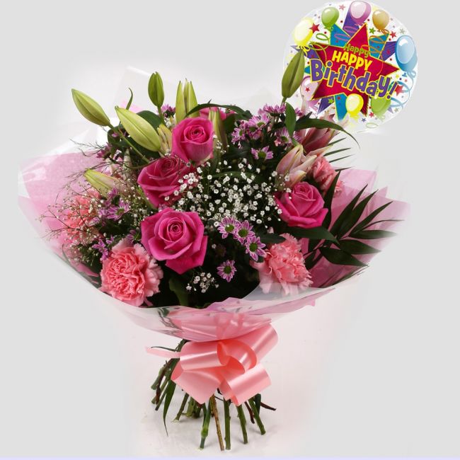 Birthday Balloon & Crystal Flowers
