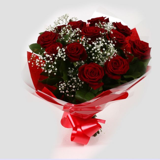 12 Roses Gypsophila